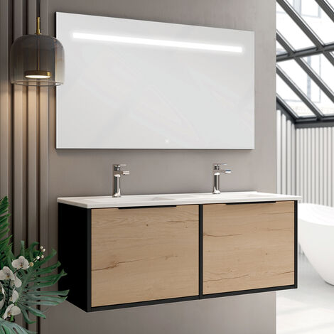 Meuble de salle de bain double vasque - 2 façades et 4 tiroirs - ALBA et miroir Led STAM - 120cm (1/2)