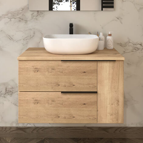 Meuble de salle de bain sans miroir avec vasque à poser arrondie - roble (chêne clair) - KING - 80cm