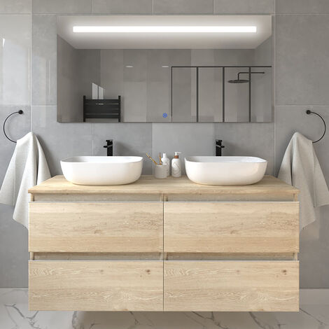 Meuble de salle de bain avec vasques à bords arrondies BALEA et miroir Led STAM - 120cm (1/5)