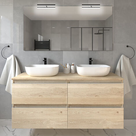Meuble de salle de bain avec vasques à bords arrondies BALEA et miroir avec appliques - 120cm (1/5)