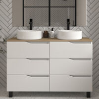 Meuble de salle de bain 120cm avec plateau miel et vasque à poser - sans miroir - 6 tiroirs - blanc - MATA