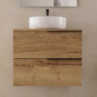 Meuble de salle de bain 60cm avec vasque à poser ronde - 2 tiroirs - sans miroir - roble (chêne clair) - KING