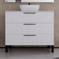 Meuble de salle de bain 90cm avec plateau et vasque à poser ovale - 3 tiroirs - sans miroir - blanc - CALA