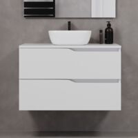 Meuble de salle de bain 90cm avec plateau et vasque à poser zeus - 2 tiroirs - sans miroir - blanc - LUNA