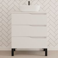 Meuble de salle de bain 60cm avec plateau et vasque à poser zeus - 3 tiroirs - sans miroir - blanc - MATA