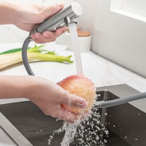 ONECE Robinet de Cuisine avec Douchette Extractible, Mitigeur Bec Pivotant à 150° pour Evier, Robinetterie Nickel Brossé en Acier Inoxydable, Robinet Eau Froide et Chaude, Mousseur Démontable