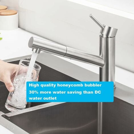 ONECE Robinet de Cuisine avec Douchette Extractible, Mitigeur Bec Pivotant à 150° pour Evier, Robinetterie Nickel Brossé en Acier Inoxydable, Robinet Eau Froide et Chaude, Mousseur Démontable