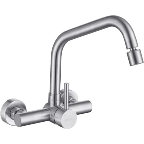 ONECE Robinet de Cuisine Mural 2 Jets d'eau, Mitigeur d'évier Cuisine en Acier Inoxydable 304, Robinet Cuisine avec Bec Rotatif, Mitigeur Encastré Monocommande Pivotant à 360°, Brossé