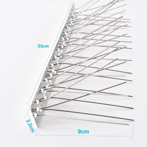 ONECE 3.3 Mètres Pointes Anti-Oiseaux en Acier Inoxydable & Base en Plastique Souple, 10 pièces de 33cm, Pics Anti-Pigeons,Moineaux