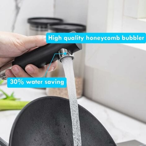 ONECE Robinet de Cuisine Noir avec Douchette 2 Jets aux Choix, Mitigeur Evier Extractible Rotatif à 360°, Robinettrie Chaude et Froide Réglable en Acier Inoxydable SS304