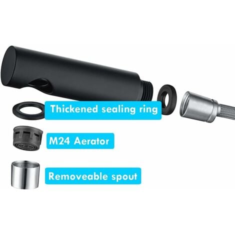 ONECE Robinet de Cuisine Noir avec Douchette 2 Jets aux Choix, Mitigeur Evier Extractible Rotatif à 360°, Robinettrie Chaude et Froide Réglable en Acier Inoxydable SS304