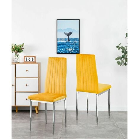 FURNIZONE UK Monza Chairs Yellow Velvet (Set of 2) - Yellow