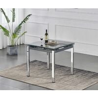 FURNIZONE UK Piccolo Grey Glass 4-Seater Dining Table with 4 Monza Black Velvet Chairs