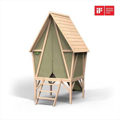Exit Toys – Maisonnette en bois de cyprès pour enfants – Dimensions 226x124x219 cm – Montée sur pilotis avec toboggan – Résistante aux intempéries