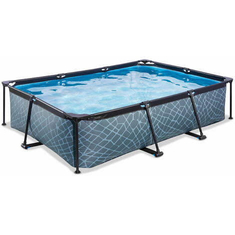 Exit Toys – Piscine tubulaire rectangulaire 300x200x65cm – Acier thermolaqué gris – Pompe filtrante 300 gal/h – Capacité 3700 litres