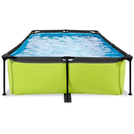 Exit Toys – Piscine tubulaire rectangulaire 300x200x65 cm – Acier thermolaqué – Couleur verte avec intérieur bleu – Pompe filtrante incluse