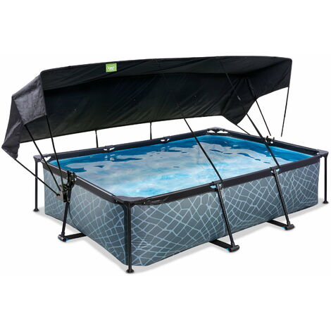 Exit Toys – Piscine hors sol rectangulaire 300x200x65cm – cadre acier thermolaqué – pompe filtrante incluse – voile d'ombrage ajustable gris