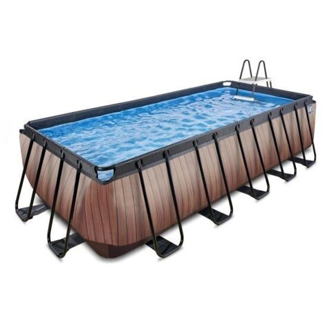 Exit Toys – Piscine tubulaire en bois 540x250x122cm avec pompe à sable – Parois solides 3 couches PVC – Capacité 9 personnes – Design moderne (1/6)