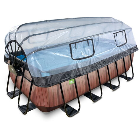 Exit Toys – Piscine tubulaire rectangulaire 400x200x122cm – Pompe filtrante à sable incluse – Dôme gonflable avec fenêtres – Couleur marron (1/5)