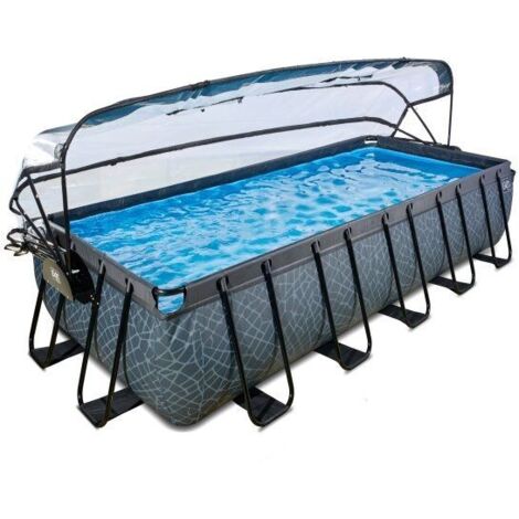 Exit Toys – Piscine tubulaire rectangulaire 540x250x100cm – Dôme transparent avec 3 fenêtres – Pompe filtrante à sable incluse – Cadre en acier galvanisé (1/5)