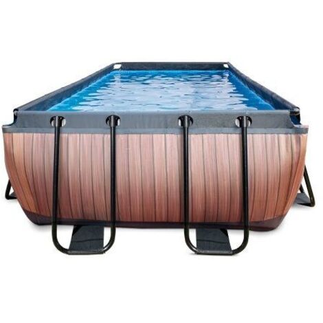 Exit Toys – Piscine tubulaire EXIT Wood 400x200x100cm – Pompe filtrante incluse – Châssis en acier galvanisé – Parois triples couches PVC