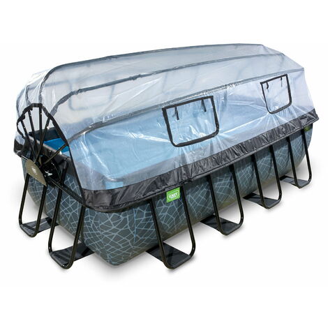Piscine EXIT Stone 400x200x100cm avec pompe filtrante à sable et dôme et pompe à chaleur - grise (1/5)