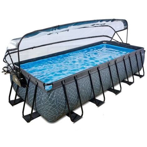 Piscine EXIT Stone 540x250x100cm avec pompe filtrante à sable et dôme et pompe à chaleur - grise