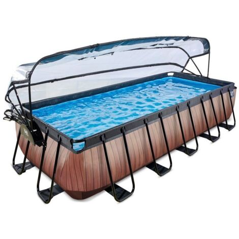 Piscine EXIT Wood 540x250x100cm avec pompe filtrante à sable et dôme et pompe à chaleur - marron