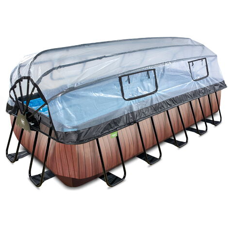 Piscine EXIT Wood 540x250x122cm avec pompe filtrante à sable et dôme et pompe à chaleur - marron (1/5)