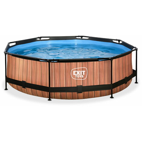 Exit Toys – Piscine tubulaire ronde 300x76cm – Structure en acier thermolaqué – Pompe filtrante incluse – Finition imitation bois
