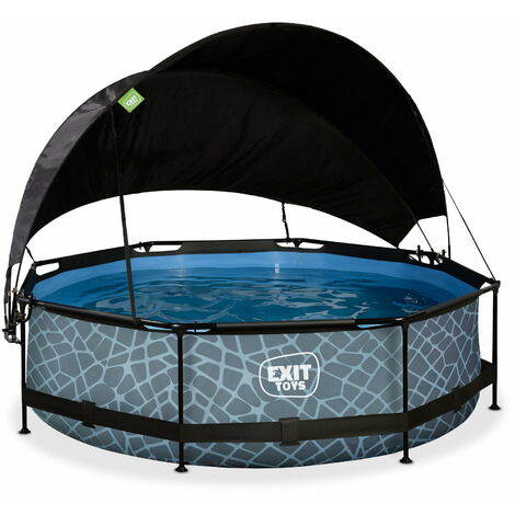Piscine EXIT Stone ø300x76cm avec pompe filtrante et voile d'ombrage - grise (1/5)