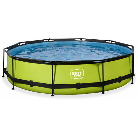 Exit Toys – Piscine tubulaire ronde 360x76cm – Couleur verte – Cadre en acier thermolaqué – Pompe filtrante incluse – Stabilité et longévité