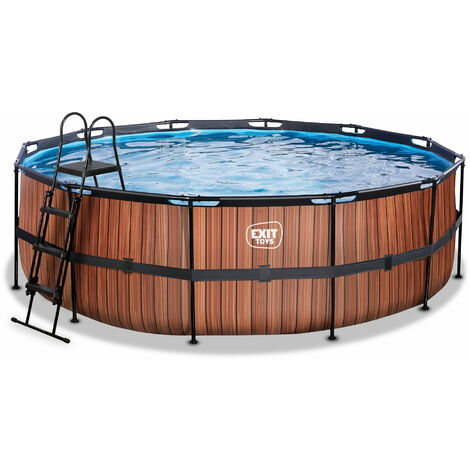 Piscine EXIT Wood ø450x122cm avec pompe filtrante - marron (1/8)