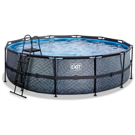 EXIT Piscine en pierre Ã¸488x122cm avec pompe de filtration - gris (1/4)