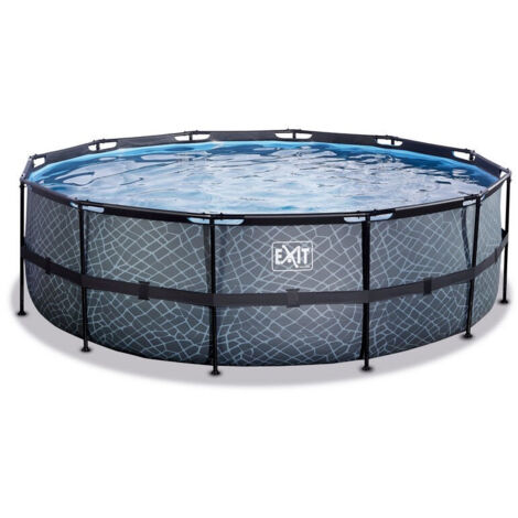Piscine EXIT Stone ø450x122cm avec pompe filtrante - grise (1/7)