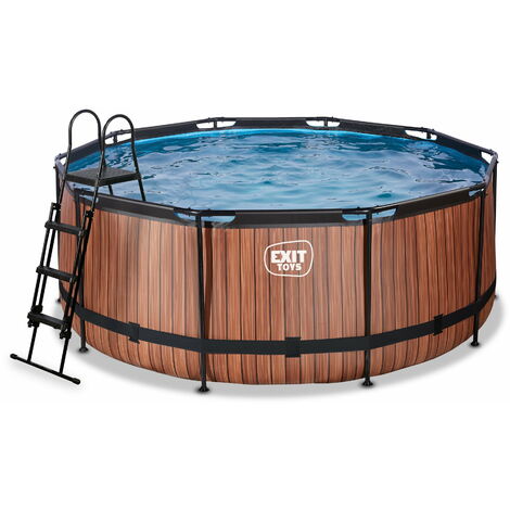 Piscine EXIT Wood ø360x122cm avec pompe filtrante à sable - marron (1/5)