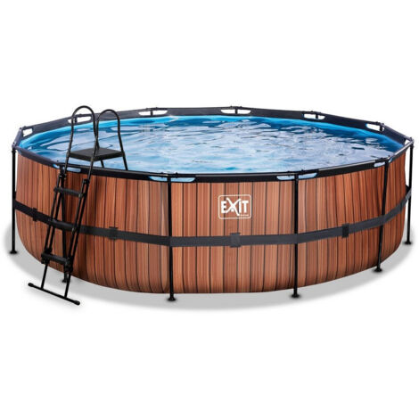 EXIT Piscine en bois Ã¸488x122cm avec pompe de filtration - marron (1/5)