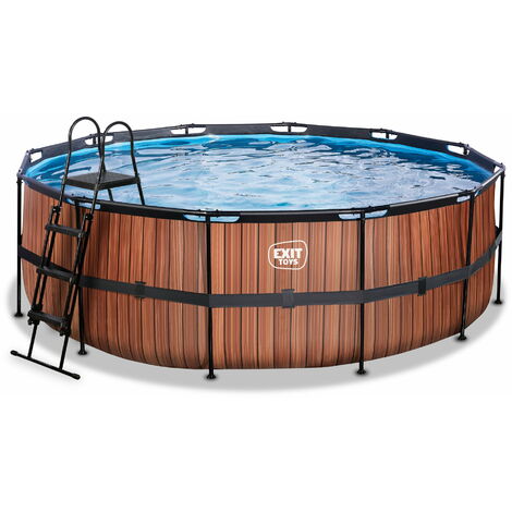 Piscine EXIT Wood ø427x122cm avec pompe filtrante à sable - marron (1/5)