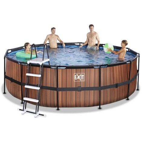 Piscine EXIT Wood ø450x122cm avec pompe filtrante à sable - marron (1/4)