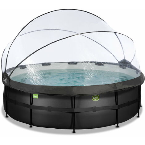 Piscine EXIT Black Leather ø450x122cm avec pompe filtrante à sable et dôme - noir (1/5)