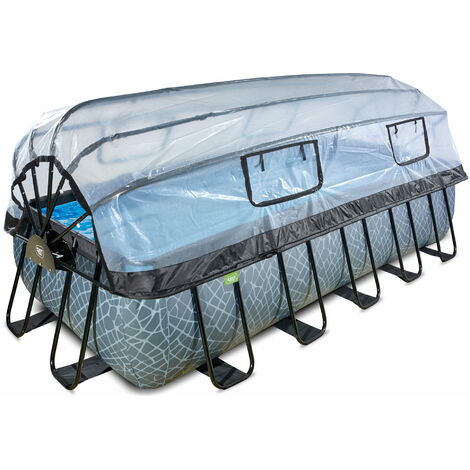 Exit Toys – Piscine tubulaire 540x250cm avec dôme STONE – Acier galvanisé et PVC – Hauteur 1,22m – Capacité 13 465L – Montage rapide en 90min (1/5)
