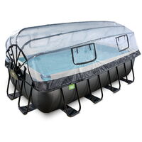 Piscine EXIT Black Leather 400x200x100cm avec pompe filtrante à sable et dôme et pompe à chaleur - noir