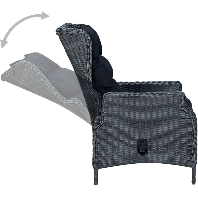 Chaise inclinable de jardin coussins Résine tressée Gris foncé