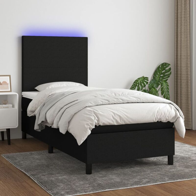 Lit double pour adulte RIOJA avec sommier 140x190 cm 2 places 2 personnes,  tête de lit avec LED intégrées, en tissu gris IDIMEX Pas Cher 