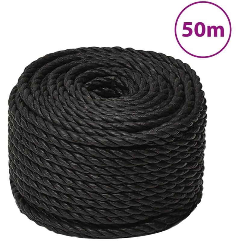 vidaXL Corde de Bateau Corde de Levage Câble d'Amarrage Ancrage Navire Lignes de Gréement Corde à Linge Noir Complet 12 mm 50 m Polypropylène