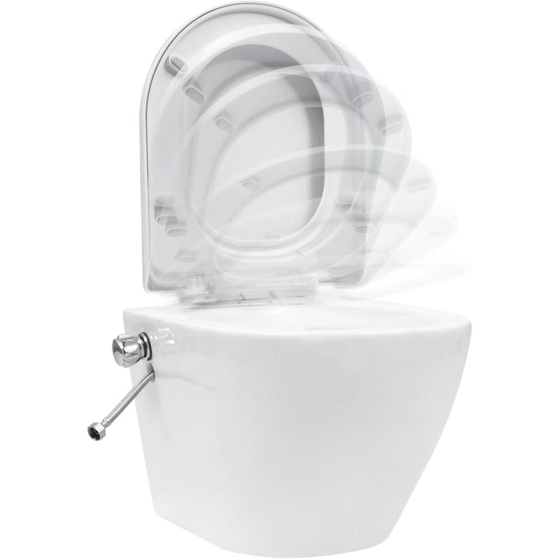 Cuvette wc suspendu mur toilette céramique sans bord fond creux siège  softclose ECD GERMANY Pas Cher 