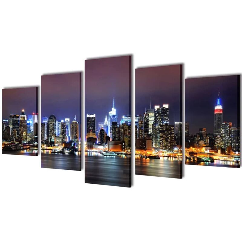 Set de toiles murales imprimées Horizon de New York coloré 100 x 50 cm
