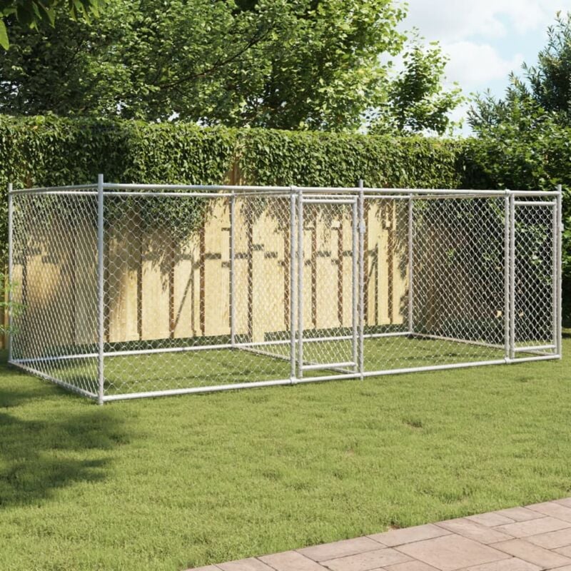 vidaXL Cage pour chien avec portes gris 4x2x1,5 m acier galvanisé