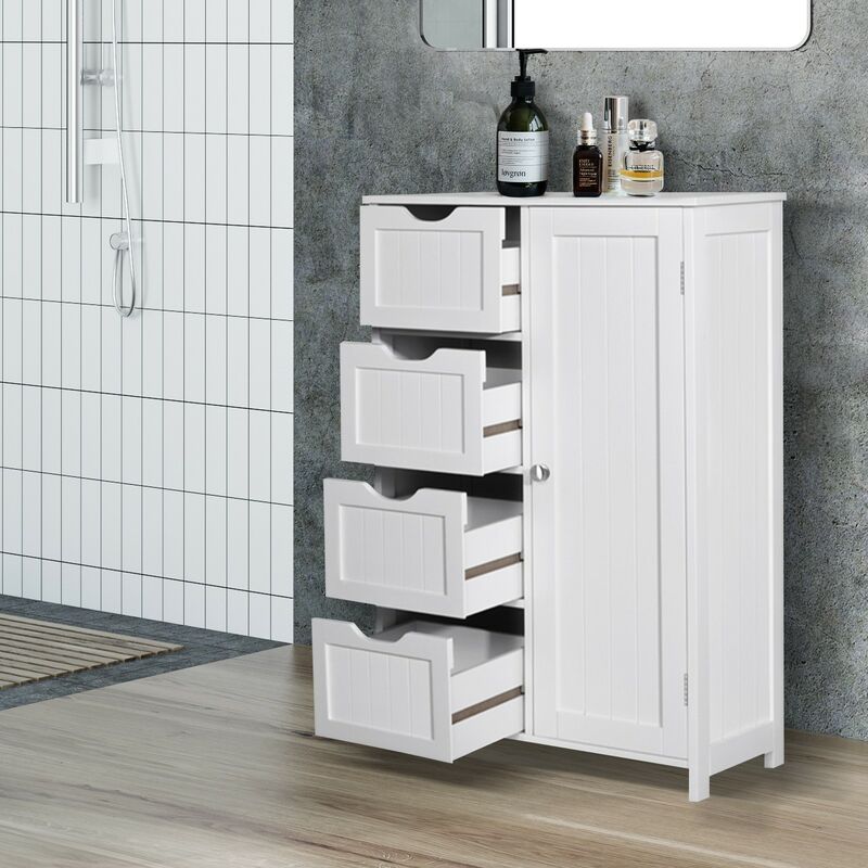 Miadomodo® meuble de salle de bain - 4 tiroirs et 1 compartiment fermé avec  étagère réglable, 55x30x82 cm, blanc - meuble de rangement, armoire,  commode, buffet salle de bain, cuisine, couloir, salon - Conforama