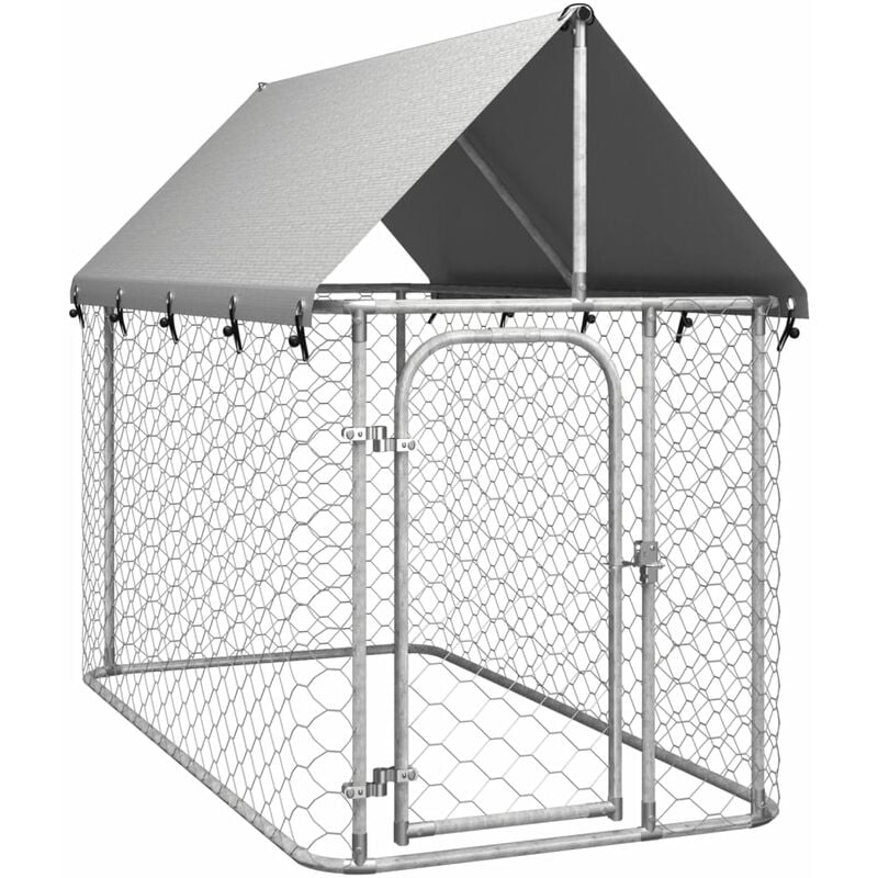 Chenil extérieur pour chien - cage chien - enclos chien - toile toit  imperméable anti-UV, porte verrouillable, 2 bols rotatifs - acier noir  oxford